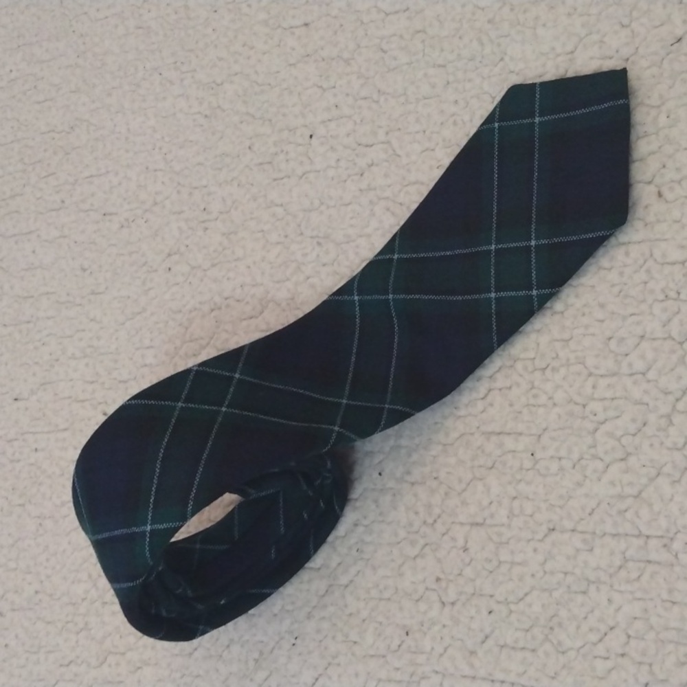 Ingles Buchan Green/Blue/White Plaid Wool Tie (Made in Scotland)